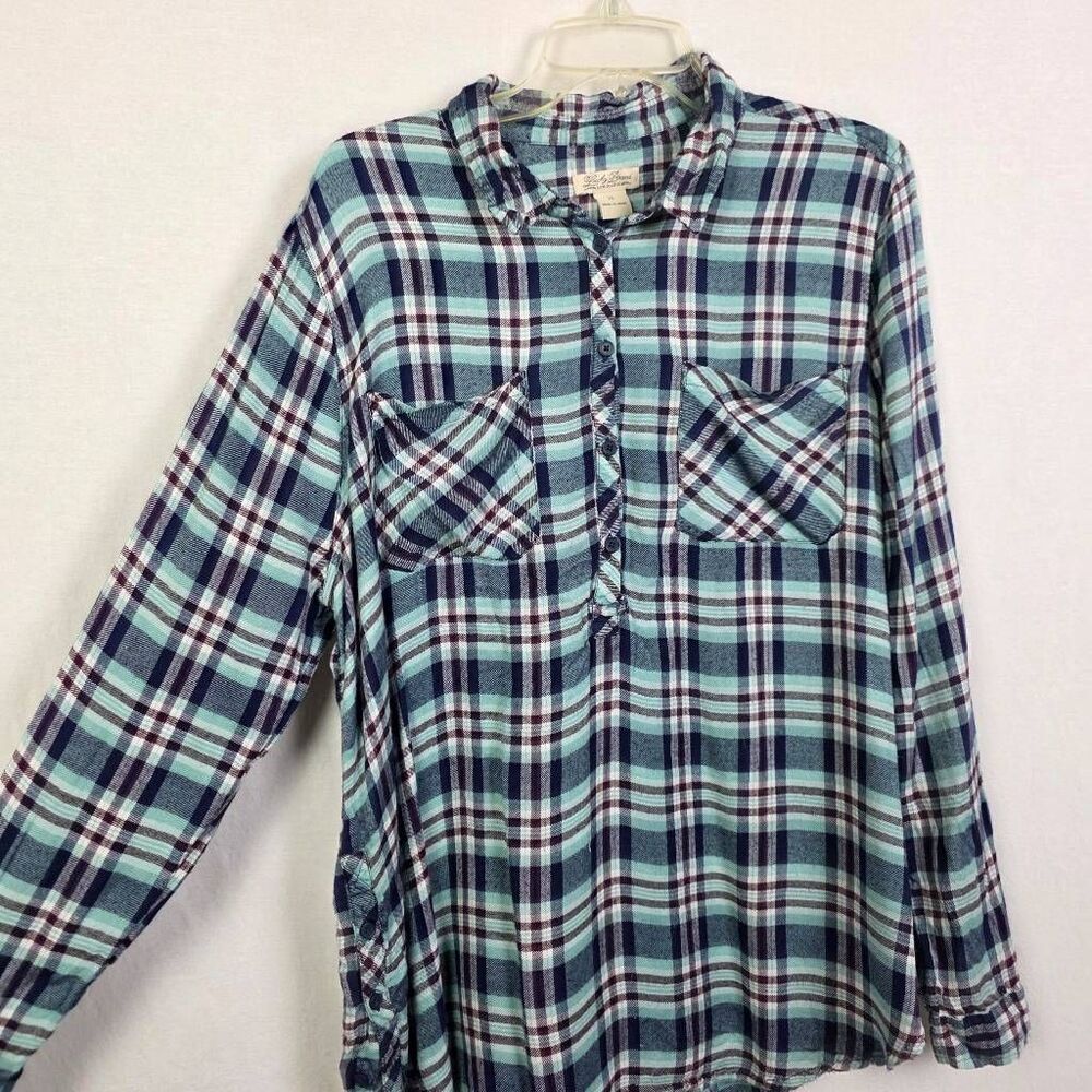 Lucky Brand Plaid Shirt XL Button Front Blue Green - Picture 4 of 9